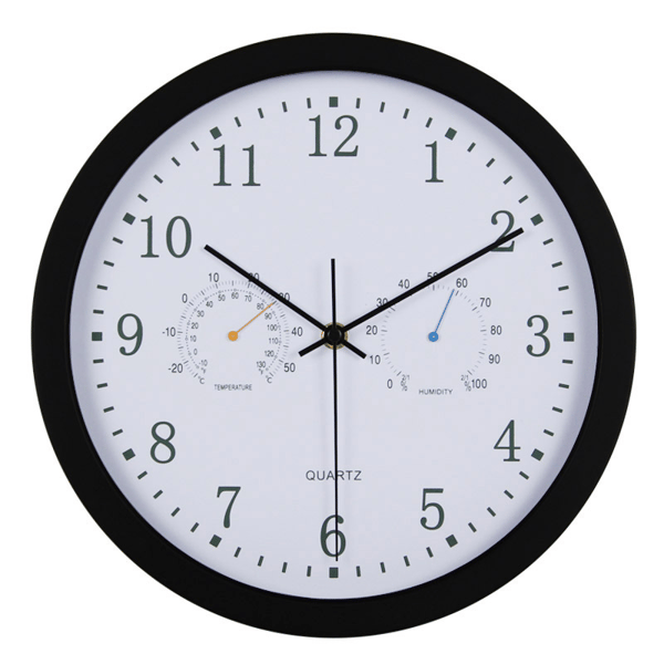 Stillegående veggklokke med termometer og hygrometer Black