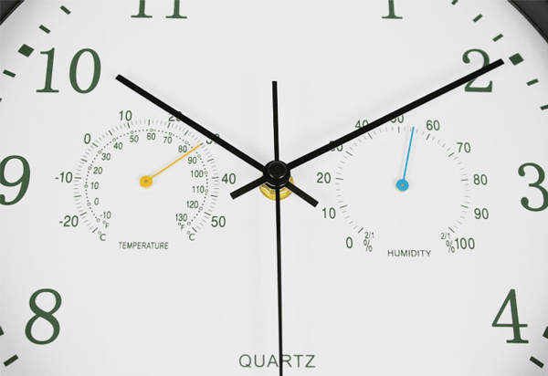 Stillegående veggklokke med termometer og hygrometer Black