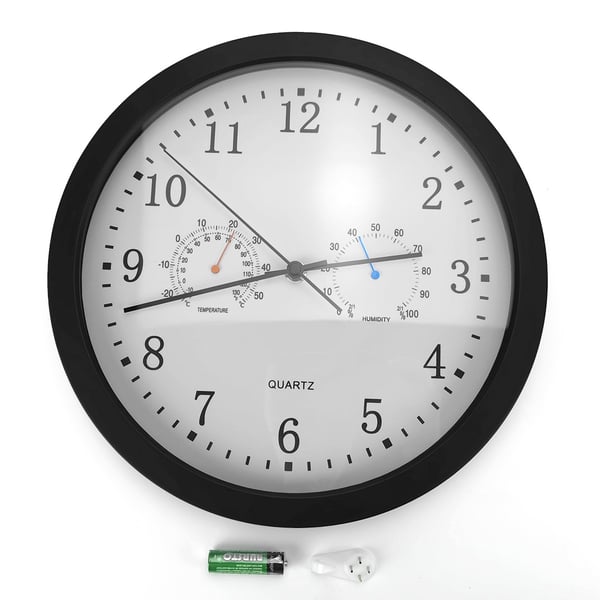 Stillegående veggklokke med termometer og hygrometer Black