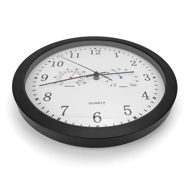 Stillegående veggklokke med termometer og hygrometer Black