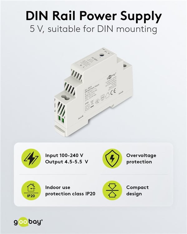 Virtalähde DIN-kiskoon 5 V, 2,4 A, 12 W