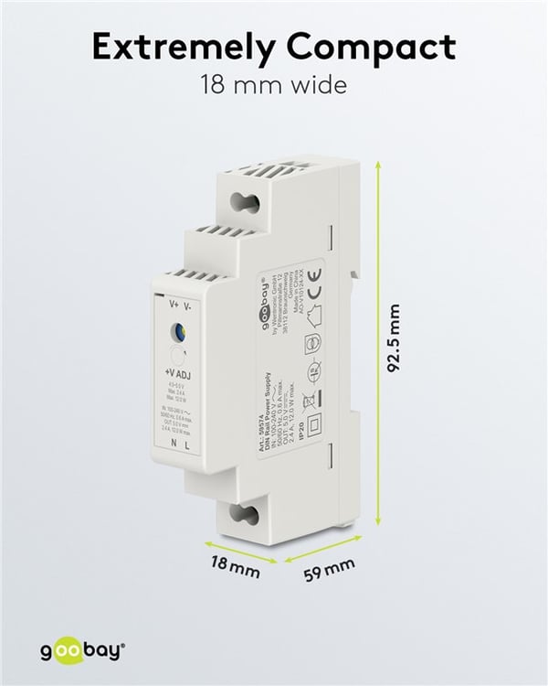 Virtalähde DIN-kiskoon 5 V, 2,4 A, 12 W