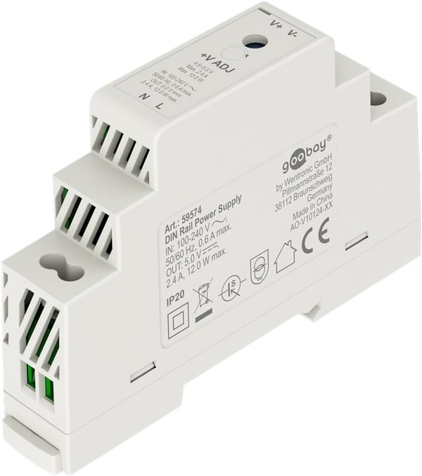 Virtalähde DIN-kiskoon 5 V, 2,4 A, 12 W
