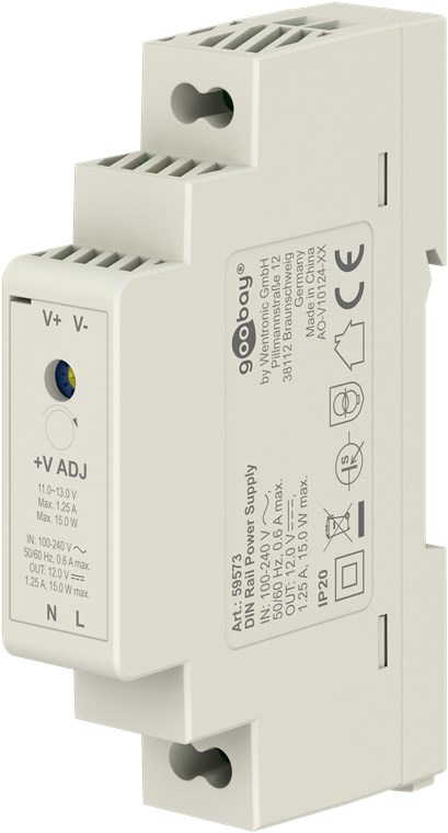 Strømforsyning for DIN-skinne 12 V, 1,25 A, 15 W