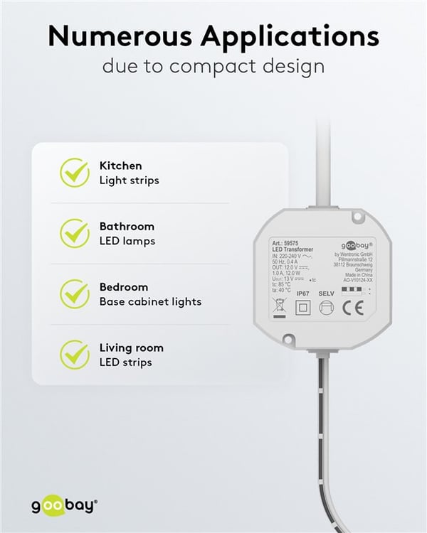 LED-transformer 12 V (DC) (DC), 12 W, IP67