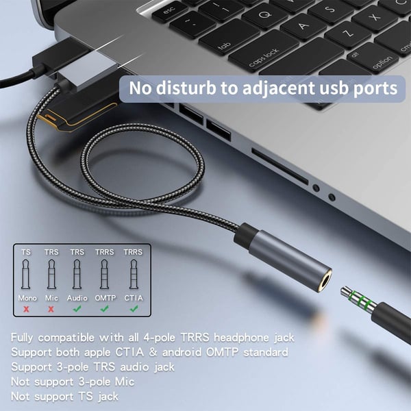 USB - 3,5 mm (naaras) audiosovitin Grey