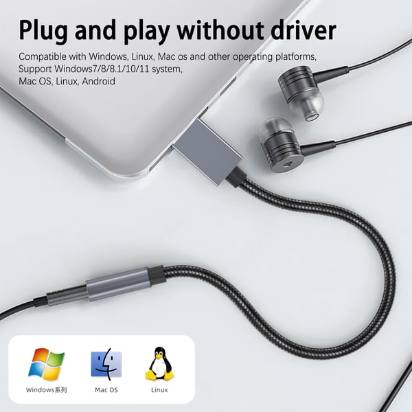 USB - 3,5 mm (naaras) audiosovitin Grey
