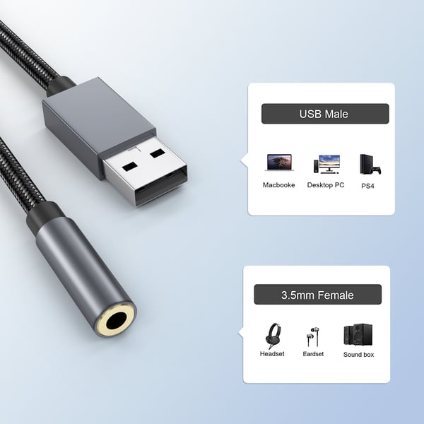 USB - 3,5 mm (naaras) audiosovitin Grey