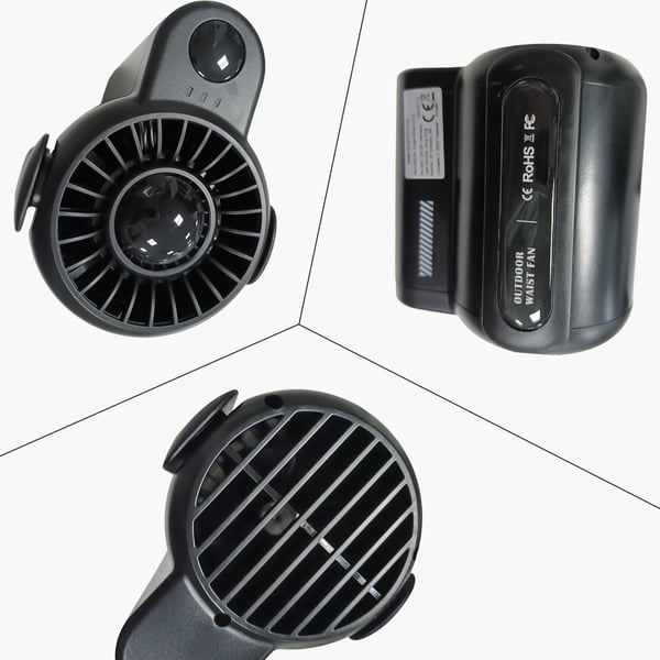 Oppladbar vifte med 3 hastigheter og belteklips Black