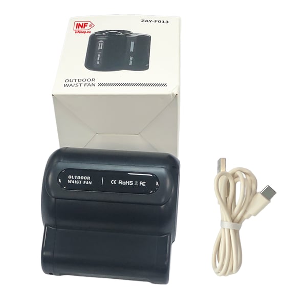 Oppladbar vifte med 3 hastigheter og belteklips Black