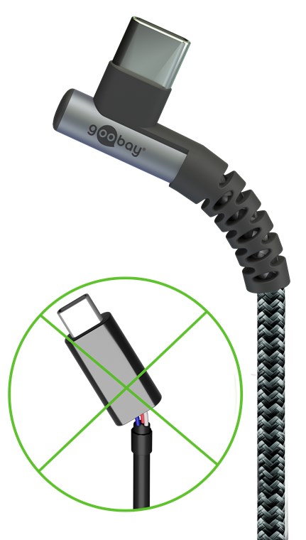USB-C™ til USB-A tekstilkabel med metallkontakter (mellomgrå/sølv), 90°, m