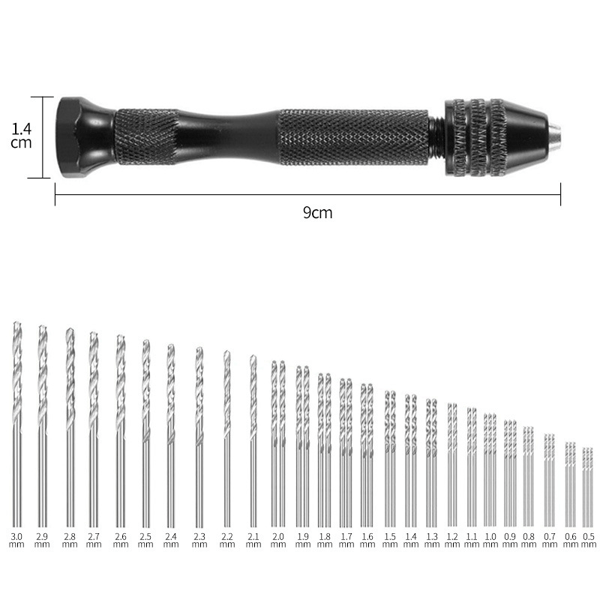 Håndholdt drill med 49 stk. bor med 0,5-3,0 mm diameter Black