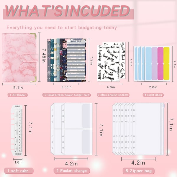 A6 ringpärm med budgetblad budgetplanerare Pink