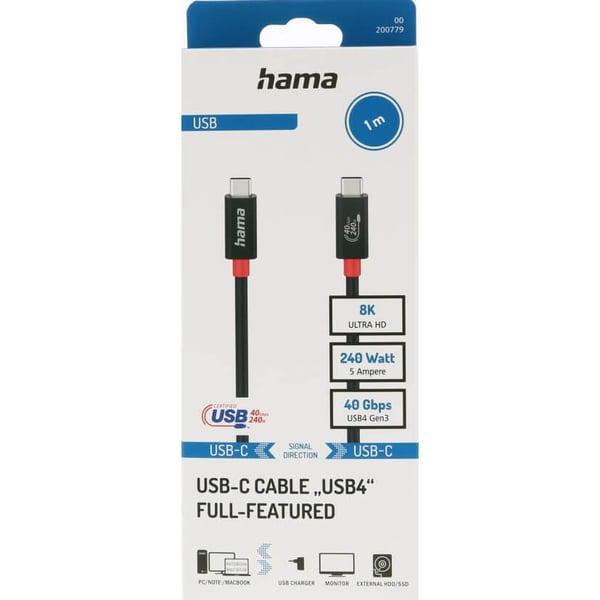USB-C-kaapeli, USB4 Gen3 musta 1 metri