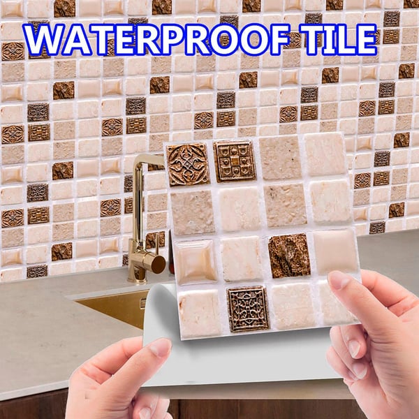 Vanntette gulvveggflisklistremerker 3D mosaikk 30-deler 10x10 cm White