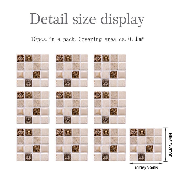 Vanntette gulvveggflisklistremerker 3D mosaikk 30-deler 10x10 cm White