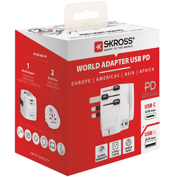 Verdens reiseadapter PRO Light USB AC30PD World PD 30W Jordet