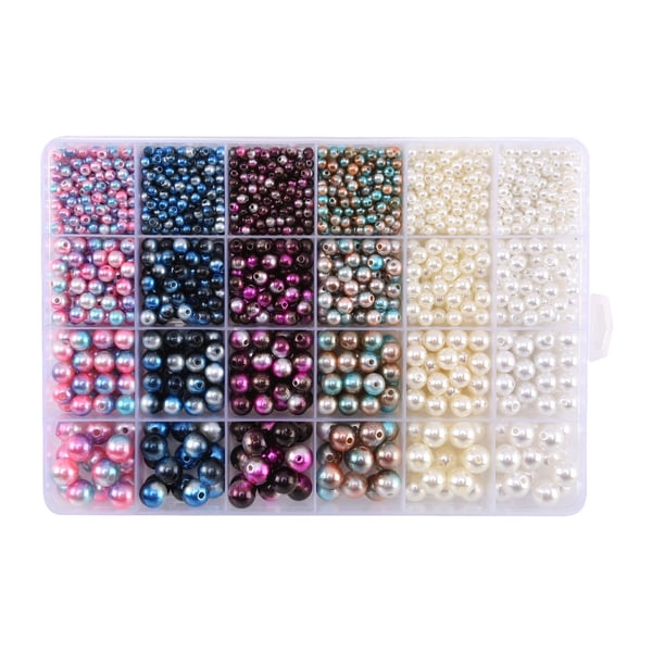 DIY-smykketilbehørsett 24 rutenett symfoniimitasjonsperler MultiColor