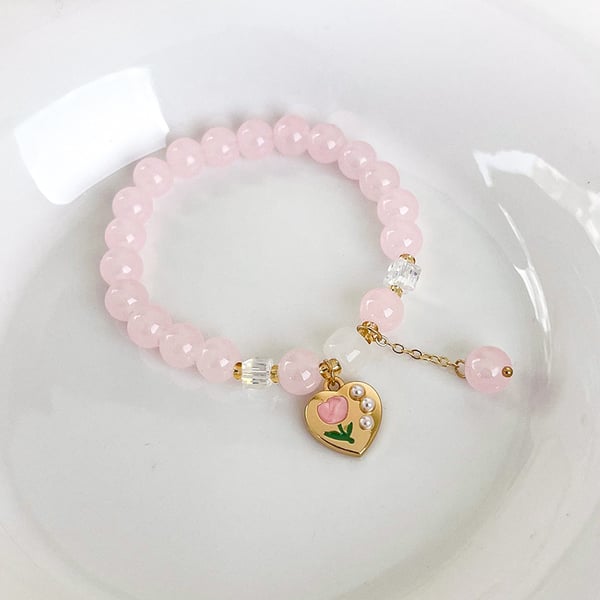 Rosa perler armbånd justerbart hjerte Pink