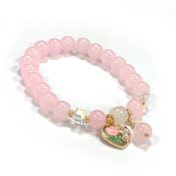 Rosa perler armbånd justerbart hjerte Pink