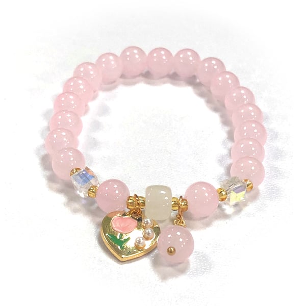 Rosa perler armbånd justerbart hjerte Pink