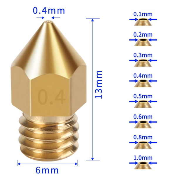 Ekstruderdyser til 3D-printere 8 stk Gold