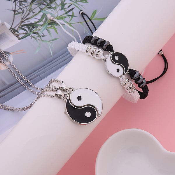 Yin Yang anheng halskjeder armbånd sett Silver