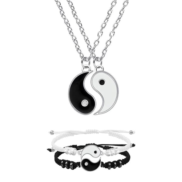 Yin Yang anheng halskjeder armbånd sett Silver