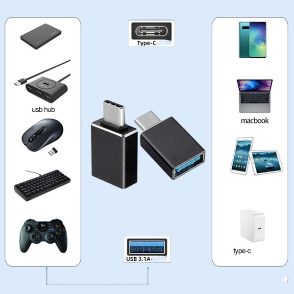 USB C til USB 3.1 adapter i aluminiumslegering Silver