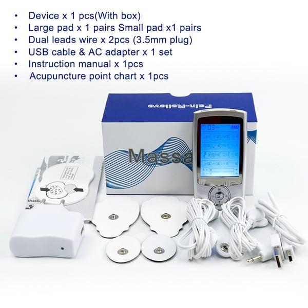 Apparat for muskelstimulasjon (TENS/EMS) med 16 moduser Silver