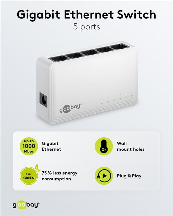 5-port Gigabit Ethernet netværksswitch