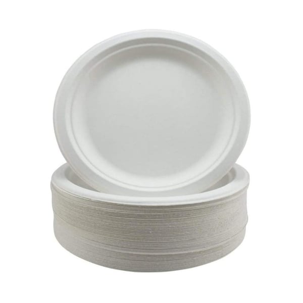 50-pack engångspapperstallrikar - Heavy Duty sockerrörspappersplattor White 15.5 cm