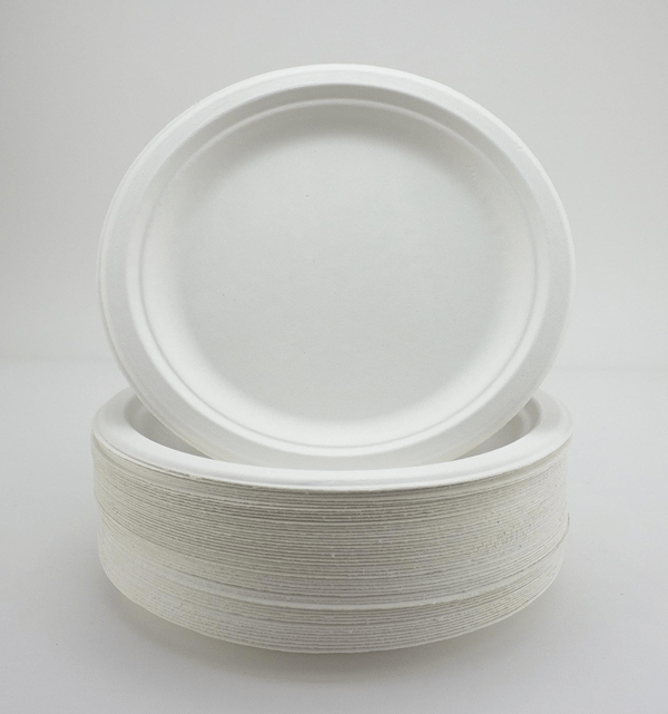 50-pack engångspapperstallrikar - Heavy Duty sockerrörspappersplattor White 15.5 cm