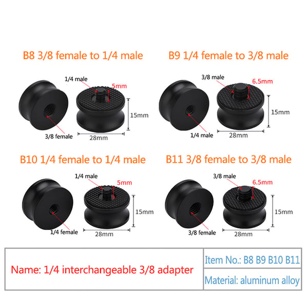 3/8 tommer hunn til 1/4 tommer hanngjenget adapter for kamerastativ 4-delt