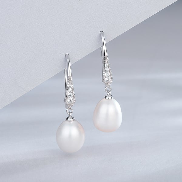 1 par S925 Sterling Sølv Ferskvann Pearl Stud øredobber Silver