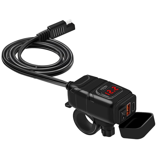 USB-C / USB hurtigoplader til bil og motorcykel Black