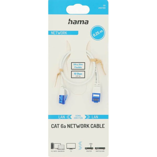 Nätverkskabel CAT6a Slim U/UTP 0,25m Vit