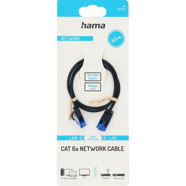 Nätverkskabel CAT6a Slim U/UTP 0,50m Svart