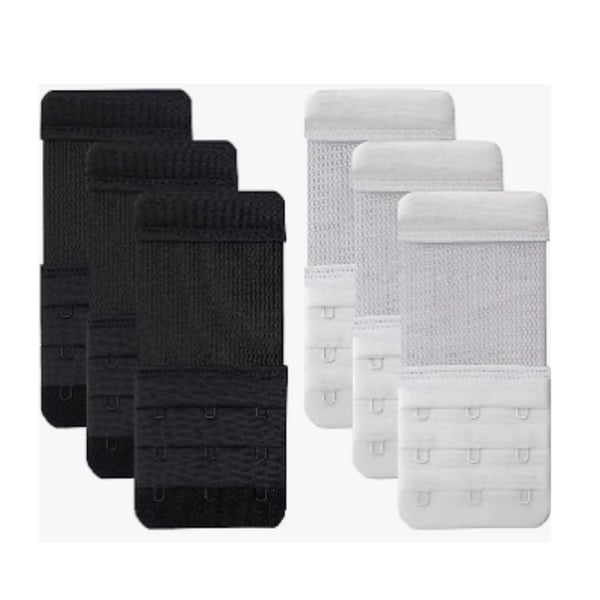 Komfortabel elastisk bh forlænger bh lukning forlængelse 3 rækker 3 kroge 6-pak Black&White