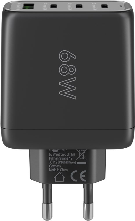 USB-C™ PD GaN moniporttinen pikalaturi (68 W) musta