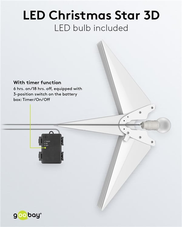 LED julestjerne 3D, Ø 56 cm, batteridrevet