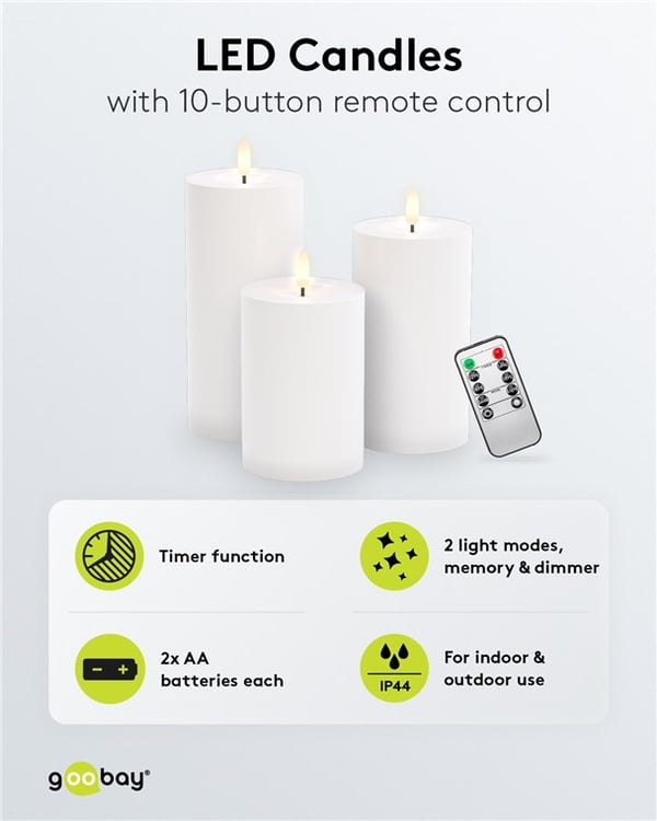 Sæt med 3 LED stearinlys "Outdoor"