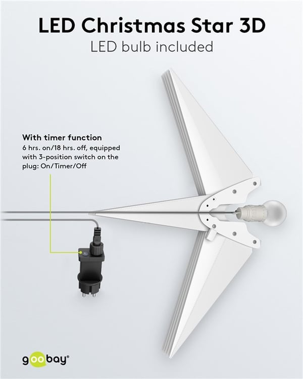 LED-joulutähti 3D, Ø 56 cm, verkkokaapelilla