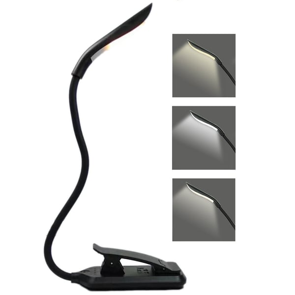 Läslampa, LED-boklampa med 3 ljuslägen, uppladdningsbar Black