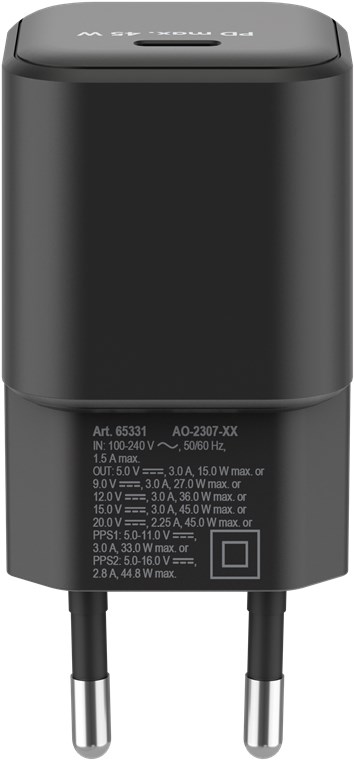 USB-C™ PD GaN hurtigoplader Nano (45 W) sort