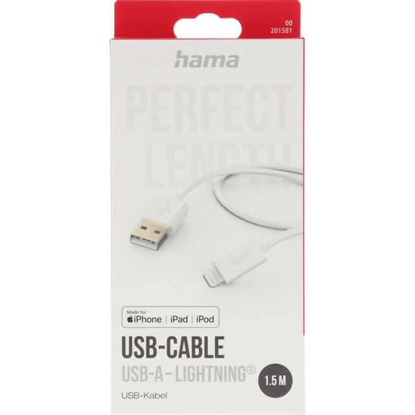 Ladekabel USB-A till Lightning Hvit 1,5m
