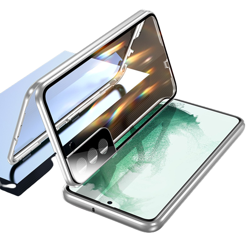 Magnetisk tosidig telefondeksel i herdet glass Silver Samsung S22