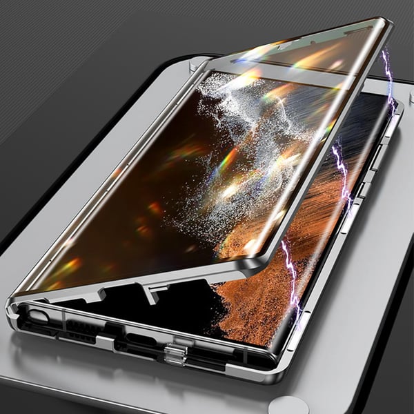 Magnetisk tosidig telefondeksel i herdet glass Silver Samsung S22