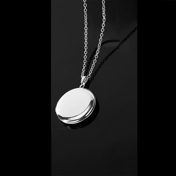 Rund fotomedaljon halskæde af rustfrit stål Silver