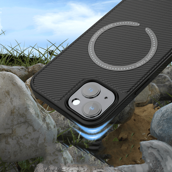 Carbon Fiber Magnetic Phone Charging Case til iPhone Black iPhone 13